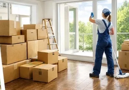 Endreinigung einer Wohnung nach dem Umzug mit Umzugskartons